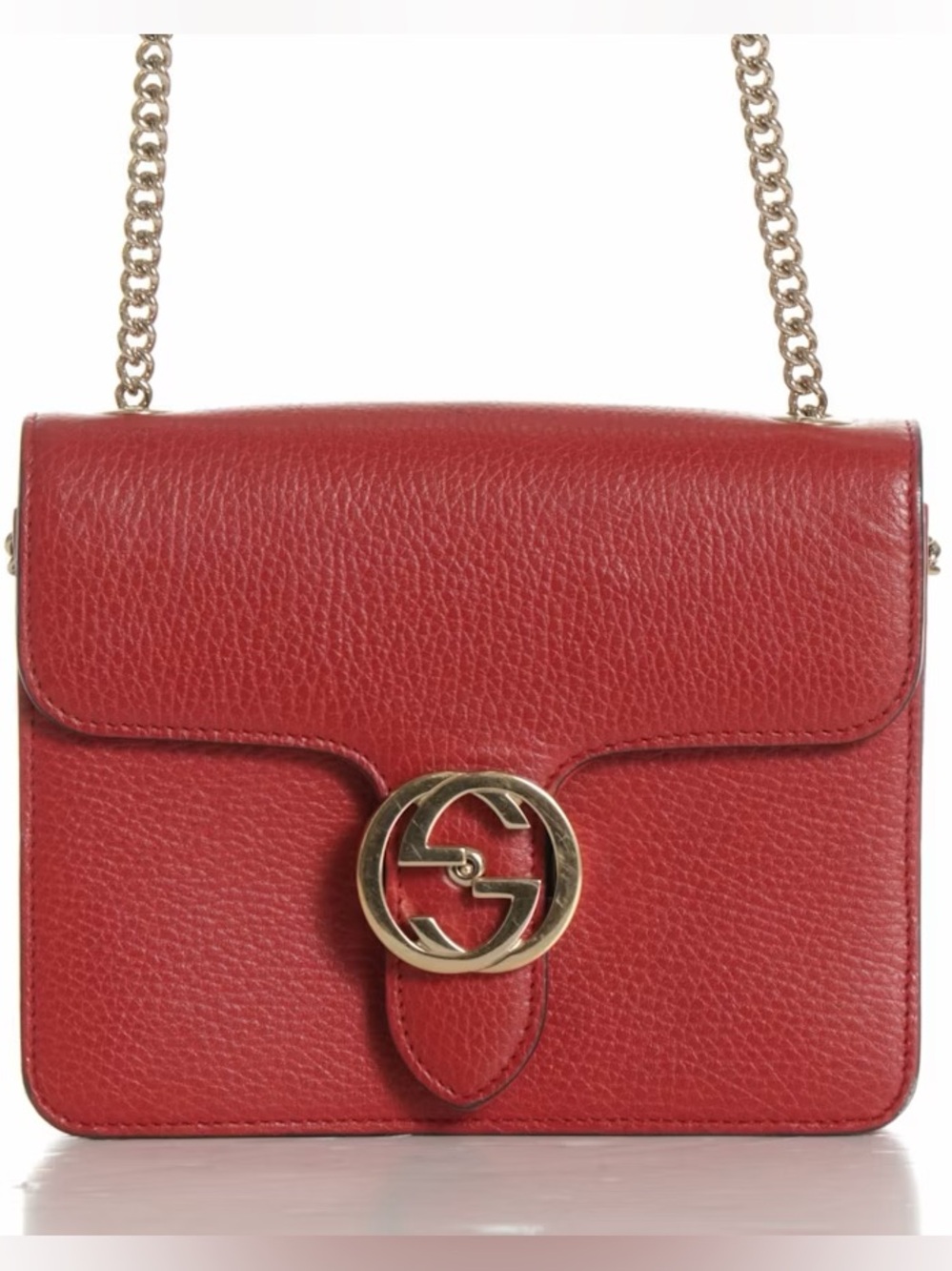 Gucci Interlocking G Chain Shoulder Bag Red Leather